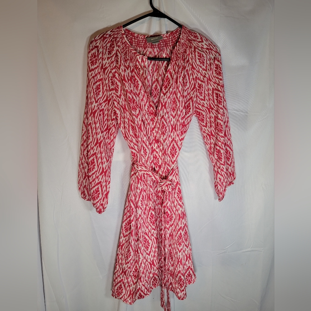 Maeve Anthropologie Ikat Frequencies Pink and White Dress Medium